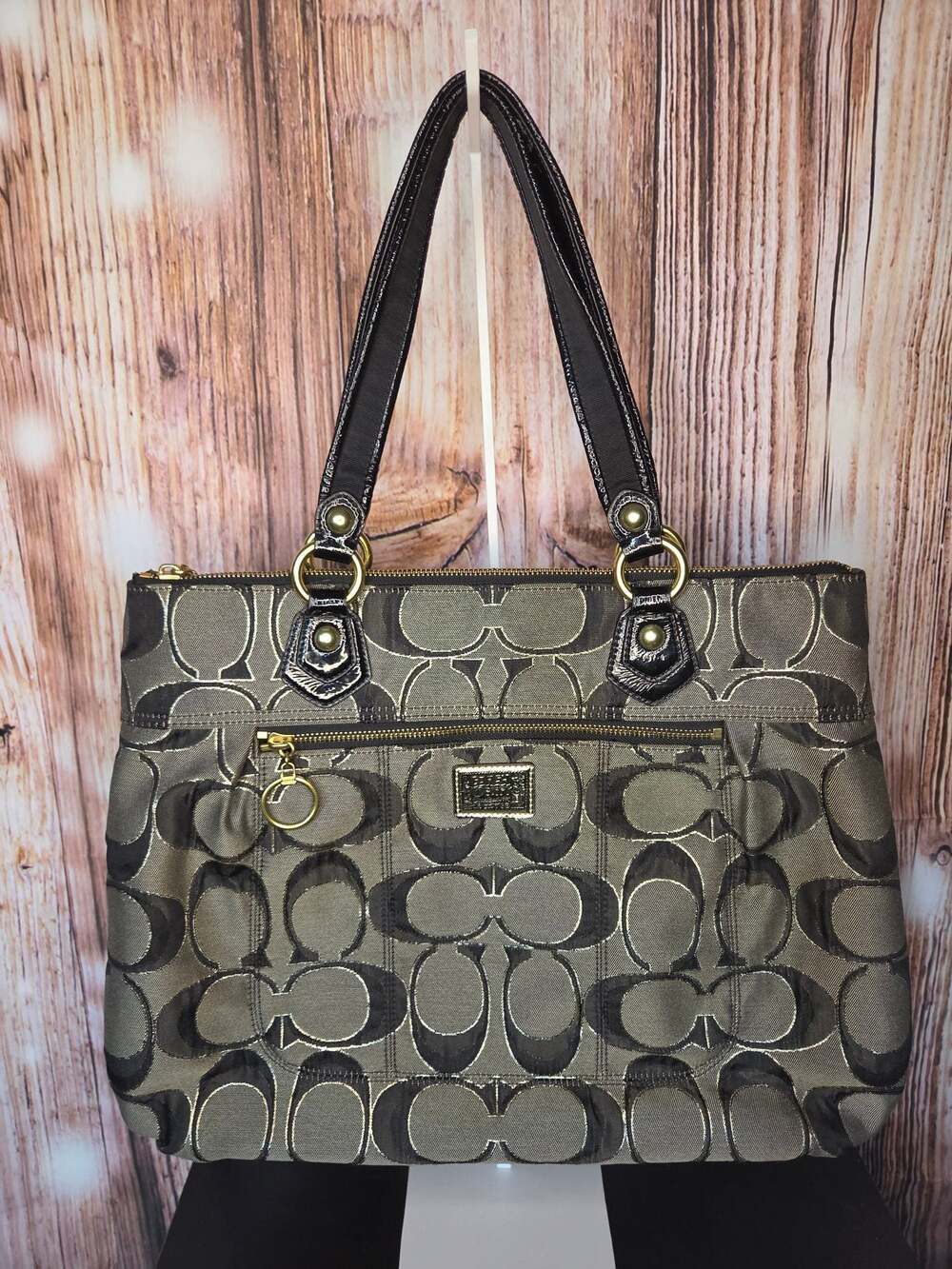 Coach Poppy Signature Glam Tote Bag in Black and Gold Lurex